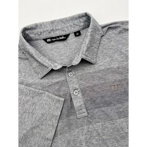 TravisMathew Polo Shirt Mens Large Gray Striped Performance Golf Stretch‎ Casual